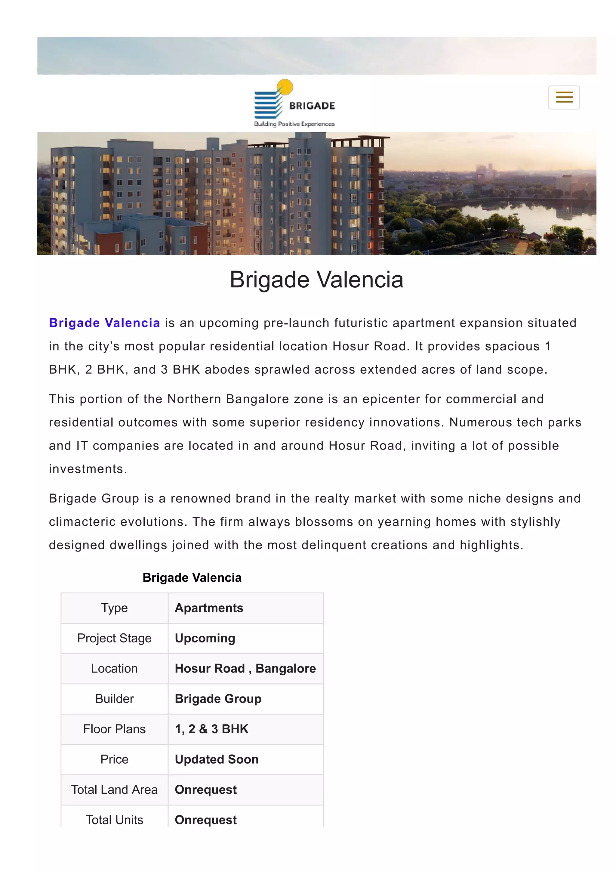 Brillio at Brigade Valencia Phase project elevation